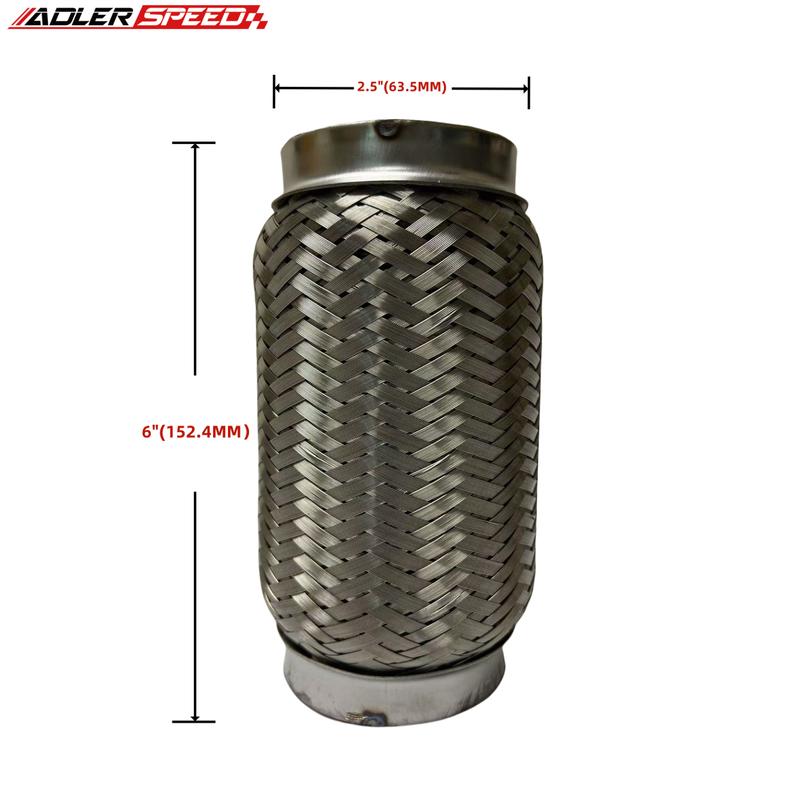 Exhaust Flex Pipe 2.5  (63.5MM) ID x 6  (152.4MM) Length  Stainless Interlock Flexible Joint Coupler
