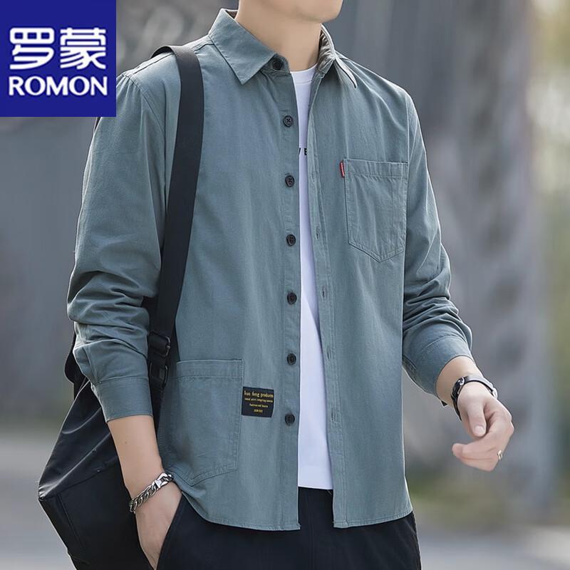 ROMON Men s Long Sleeve Casual Work Shirt L