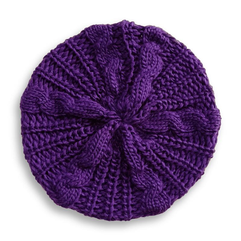Varm Dame Elegant Strikket Beret Lue Høst Vinter Hverdagsluer Flettet Dame Slapp Baggy Luer