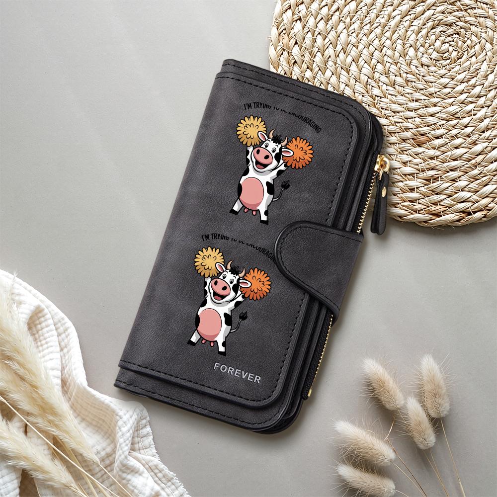Cute Cow Print Long Wallet Fashion PU Leather Multi Card Holder Casual Clutch Purse for Women