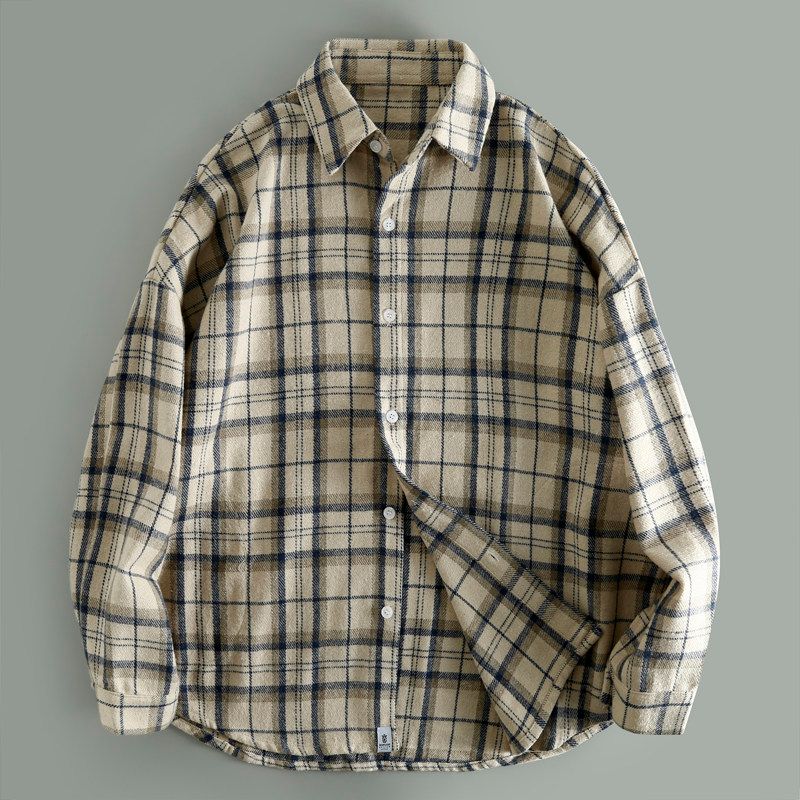 Plus-Size ~ Export Laomei Loose Plus Size Gingham Long-Sleeved Thickened Shirt Coat Plus and Extra Size Men's Shirt Fashion