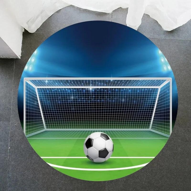Soccer Round Rug Football Circle Carpet Non-slip Sports Theme Floor Mat for Bedroom Kitchen Living Room Bath Rugs Kids Teen Gift