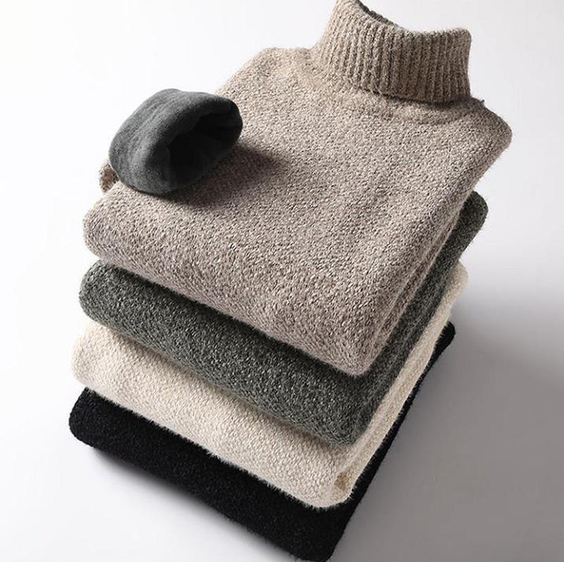 Podzimní a zimní rolákový svetr Plus sametové silné spodní tričko Čistá barva Trendy značkový svetr Volný kardigan Pánský pulovr