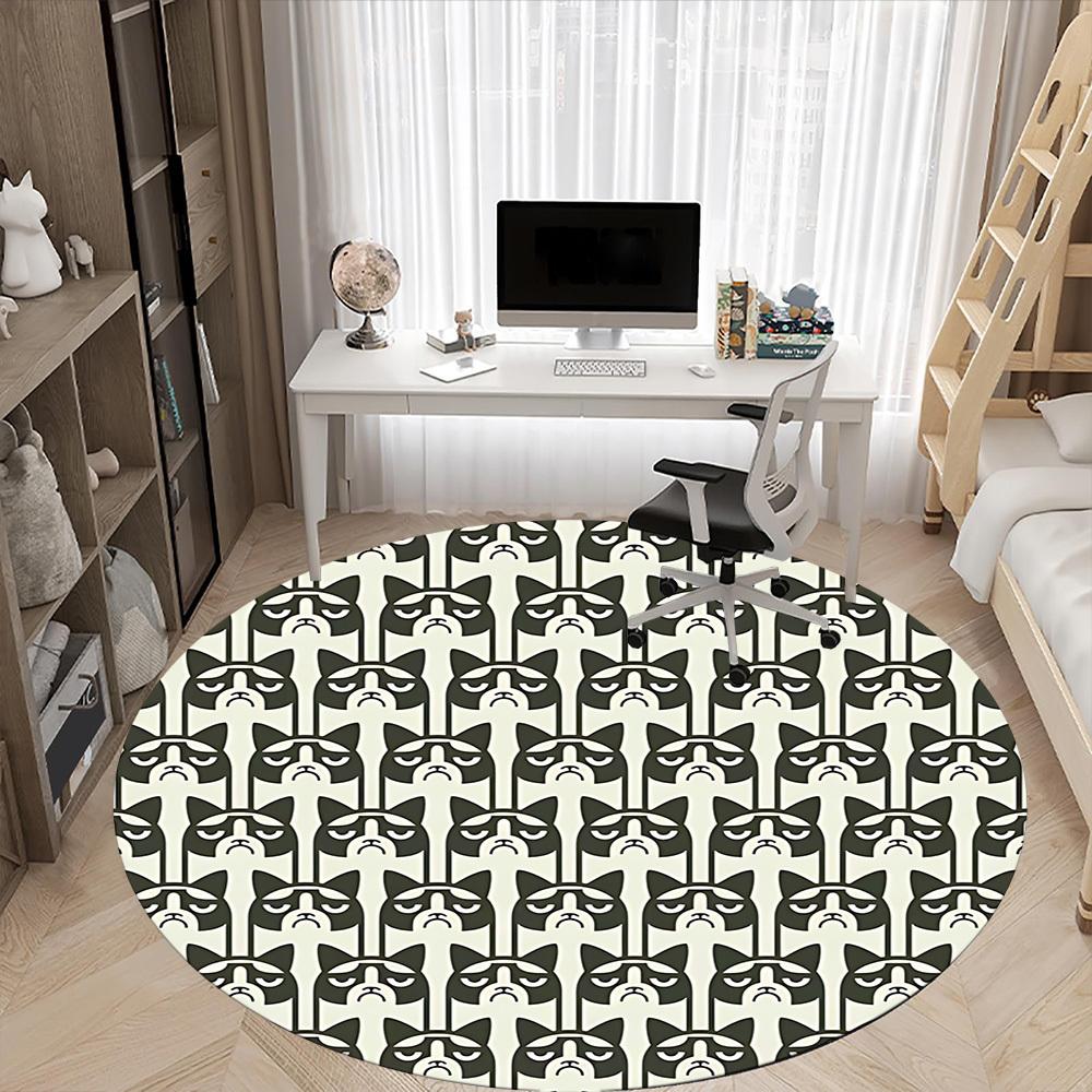 1pc Grumpy Cats Pattern Office Round Area Rug,  Mat Suitable For Office, Under Office Chairs Bedroom Living Room Home Decor, Room Deco