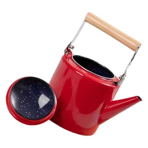 

HOLIDYOYO Whistling Tea Kettle, Enamel Coffee Pot with Handle, Japanese Style Kettle, Gas Top Kettle, Water Kettle, Electric Kettle, Tea Pot, Red, 2.4