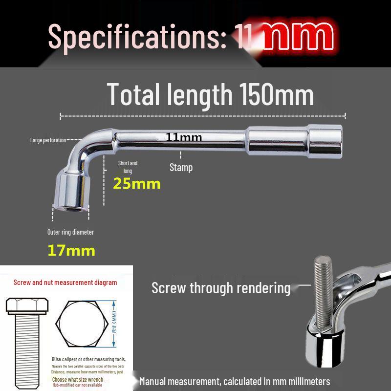 L-Shaped Through-Hole Socket Wrench, 6-22mm Hex with Hook & Elbow Design.