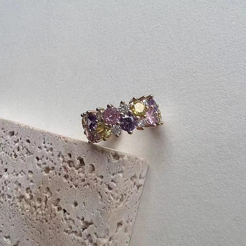Rainbow Zircon Open Ring: Colorful Retro Alloy Finger Ring