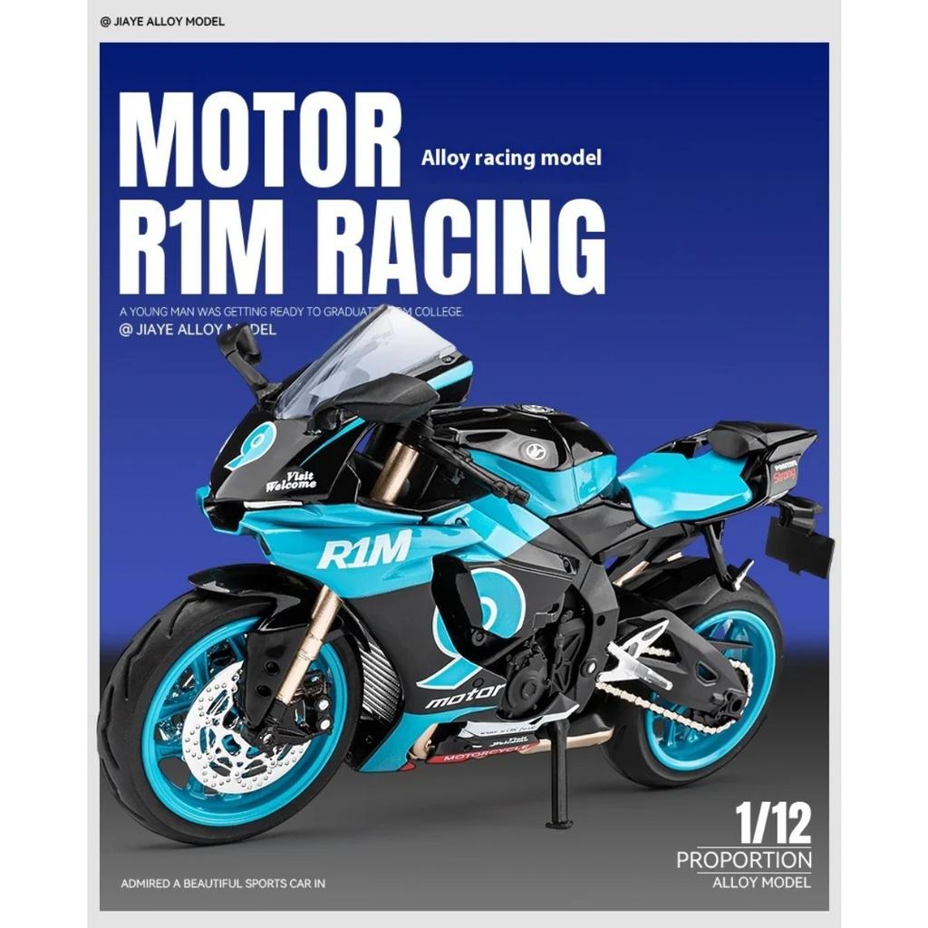 1/12 Scale Yamaha R1M Toy Motorcycle Model Alloy Diecast with Shock Absorption Simulation Scale Motorcycle Model Toys for Kids Gifts