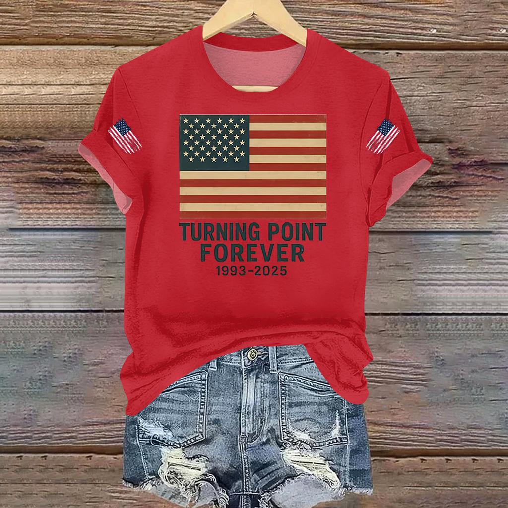 Women's Casual Printed T-shirt Round Neck Pullover Short Sleeve Top