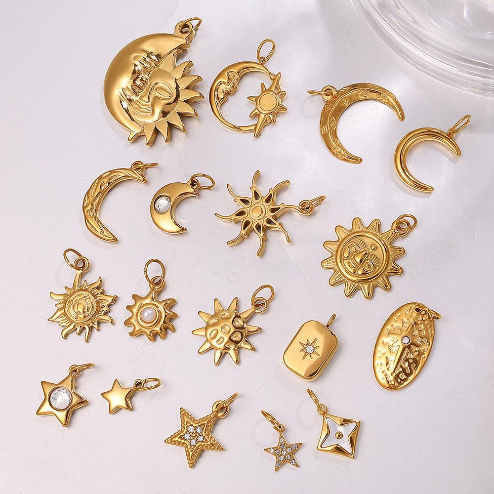 Sun Moon Stainless Steel Gold Plated Pendant Jewelry Versatile Pendant Necklace Women