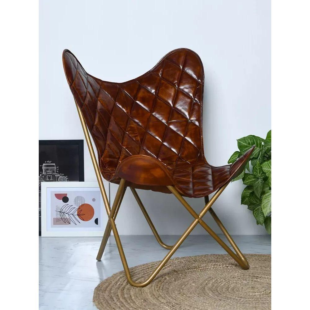 Handmade Buffalo Vintage Antique Leather Butterfly Chair Lounge Accent Chair