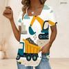 Women Plus Size Short Sleeve U Neck T Shirt Cartoon Excavator Dump Truck Construction Vehicle Print Top