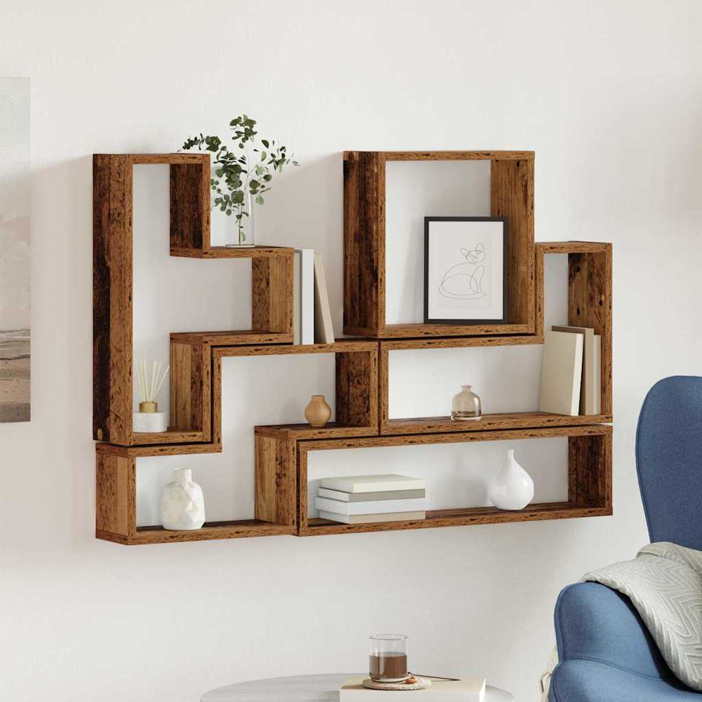 Wall Mounted Shelf with Storage Reclaimed Wood Look 96 x 12 x 64 cm