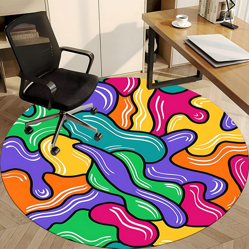 1pc Abstract Colors Office Round Area Rug,  Mat Suitable ForOffice, Under Office Chairs Bedroom Living Room Home Decor, Room Deco