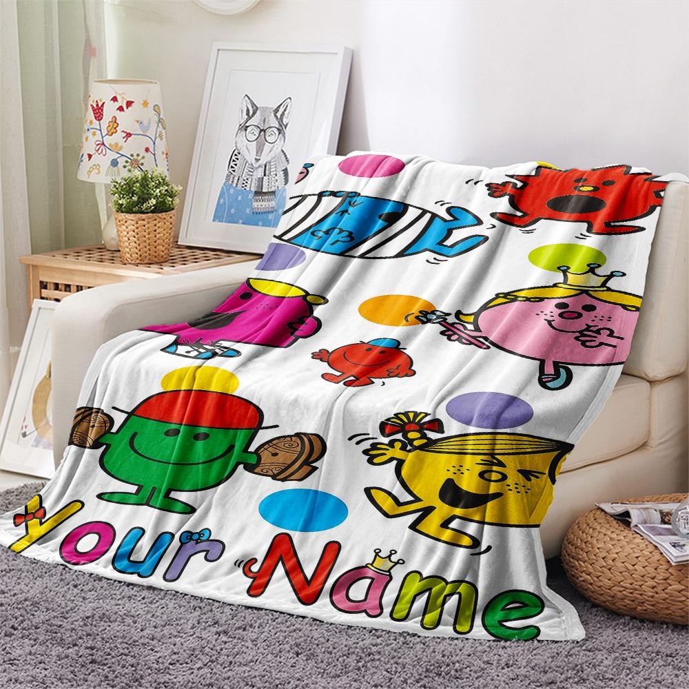 1PC Custom Name Mr. Men Little Miss Patterned Flannel Blanket Suitable For All Seasons for Home Decor Warmth and Comfort Gifts Holiday Present -HE160