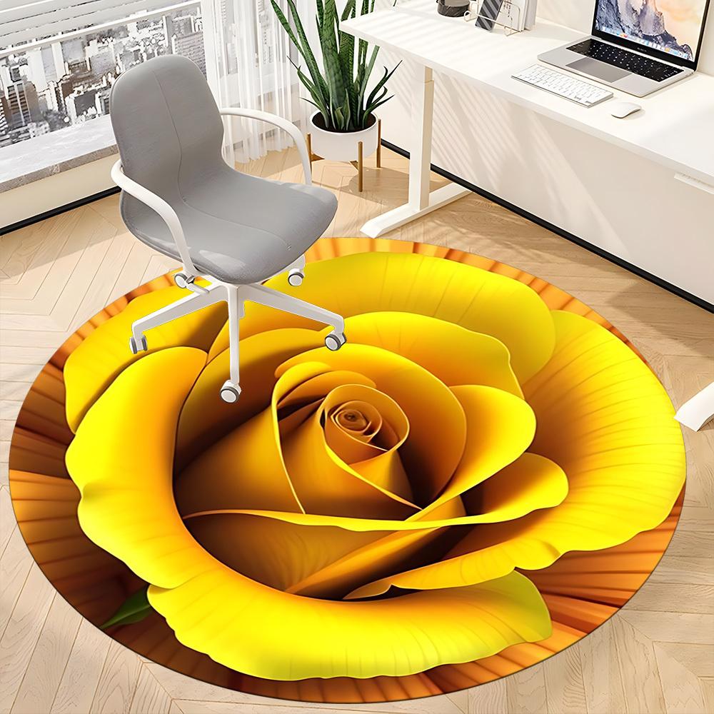 1 Stück Gelbe Rose Stuhlteppich für das Büro, Rutschfest, Weich und Langlebig, Perfekt für das Büro yy260131025