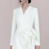 Elegant French Couture Autumn/Winter White Banquet Dress for Women