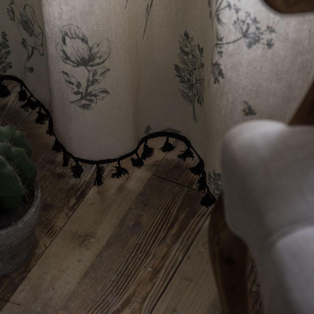 Vorhänge Grau Blumendruck Vorhänge Schwarz Pastoral Küchenvorhang Erkerfenstervorhänge für Wohnzimmer Schlafzimmer Erkerfenster Esszimmer oder Küchenbar