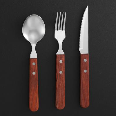 Domácí příbory s dřevěnou rukojetí nůž na steak a vidlička sada nerezových příborů na západní jídlo třídílná sada nůž vidlička lžíce