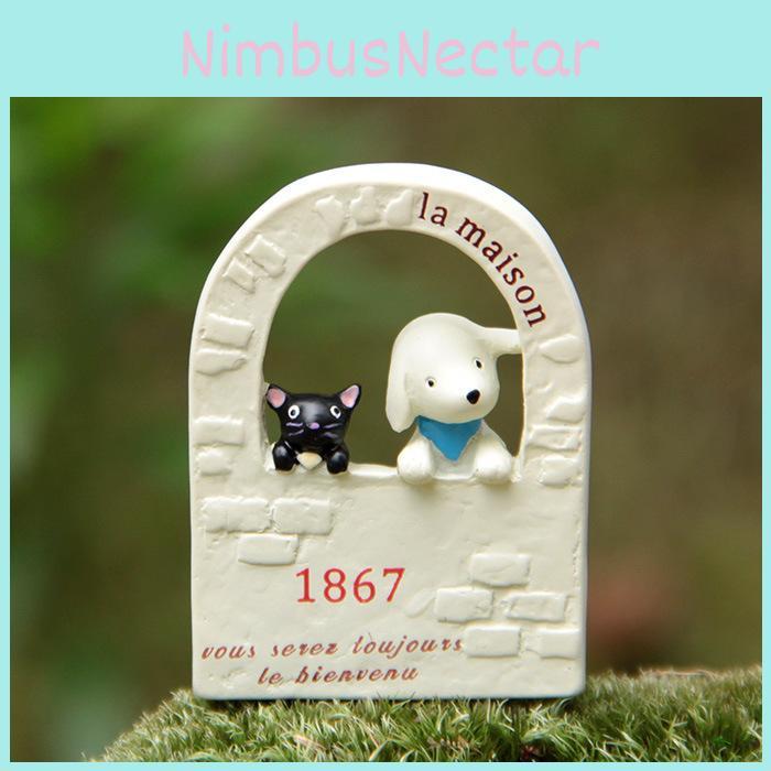 Cute Cartoon Dog Black Cat Fence Scene Plugin With Wall Design For Home Office And Gift Giving