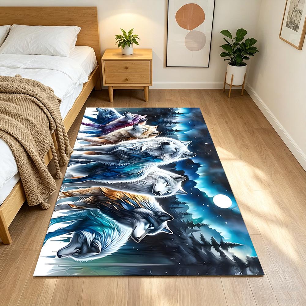 Wolf Family Under Stars Non-Slip Home Carpet Design for Office Decor Living Room Bedroom Gift