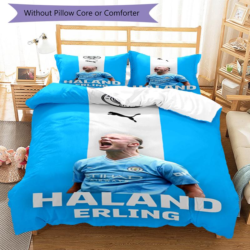 3pcs Manchester City Bedding Set Duvet Cover Closure Includes 1 Duvet Cover & 2 Pillowcases, Soft and Comfortable for All Seasons.