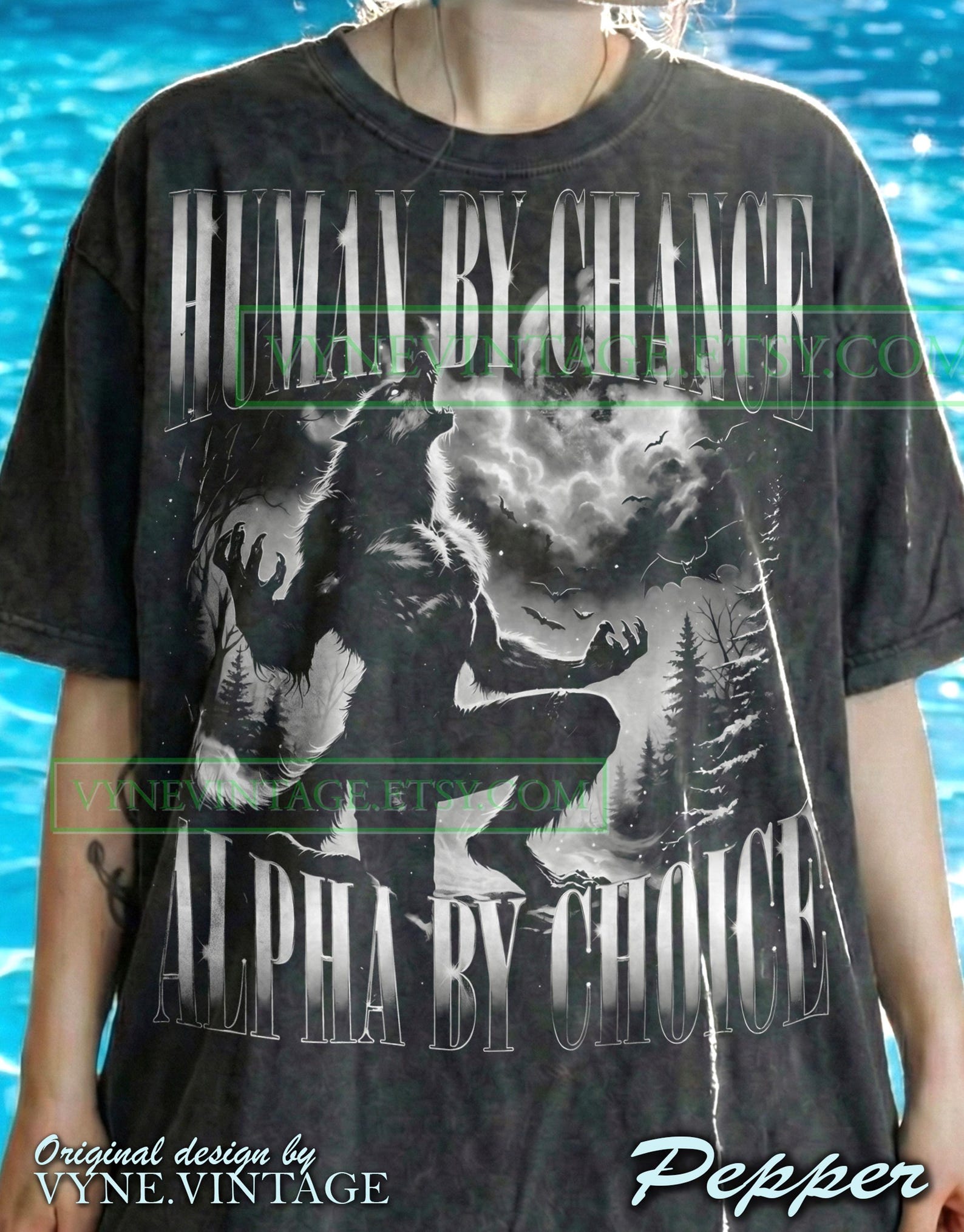 Human By Chance Alpha By Choice Comfort Colors® Tshirt, Werewolf Tees, Wolf Full Moon Sweater, Gothic Vintage Tanktop, Wildlife Nature L
