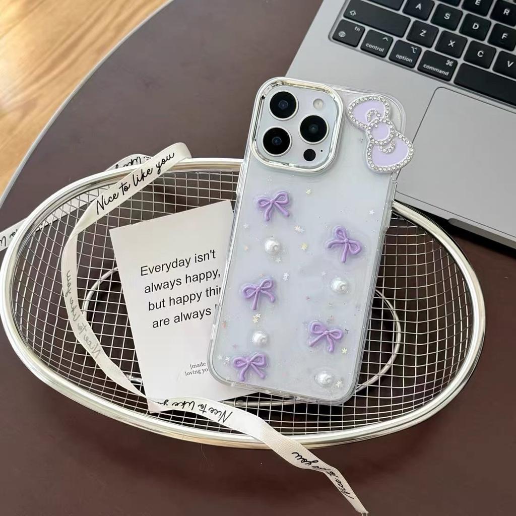 Pearl Bow Phone Case for IPhone17pro Glitter Powder for Apple 16 Transparent Women's Creative 15 Exquisite