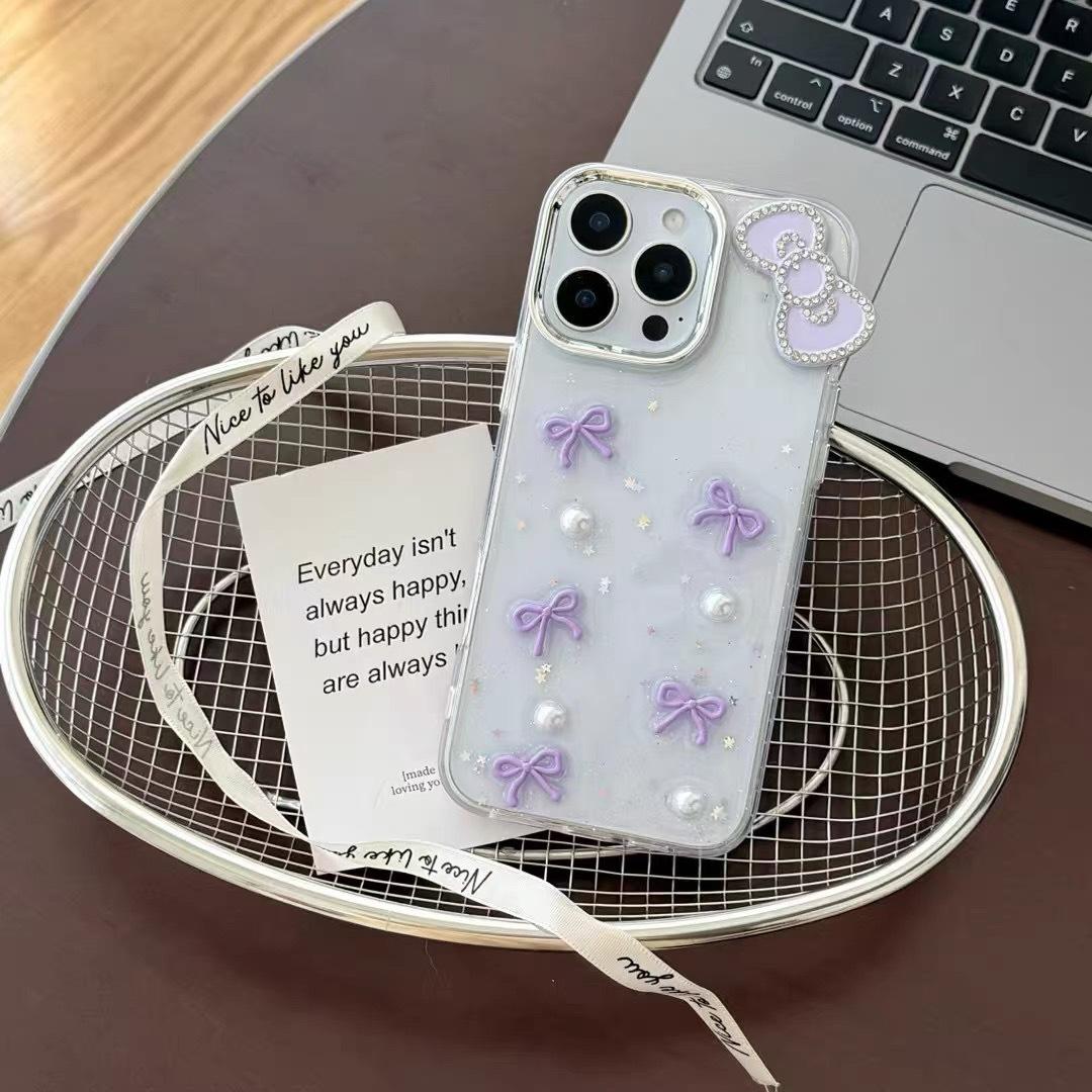 

Pearl Bow Phone Case for IPhone17pro Glitter Powder for Apple 16 Transparent Women s Creative 15 Exquisite For iPhone 7/8/SE 2020
