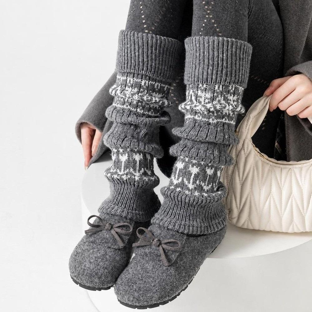 Fair Isle Style Calf Socks Cashmere Blend Leg Cuffs Slouch Leg Warmers Autumn Winter Wear