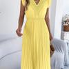 2026 Spring/Summer Women's Lace V-neck Black Ear Edge Waist Pleated Dress S-XL