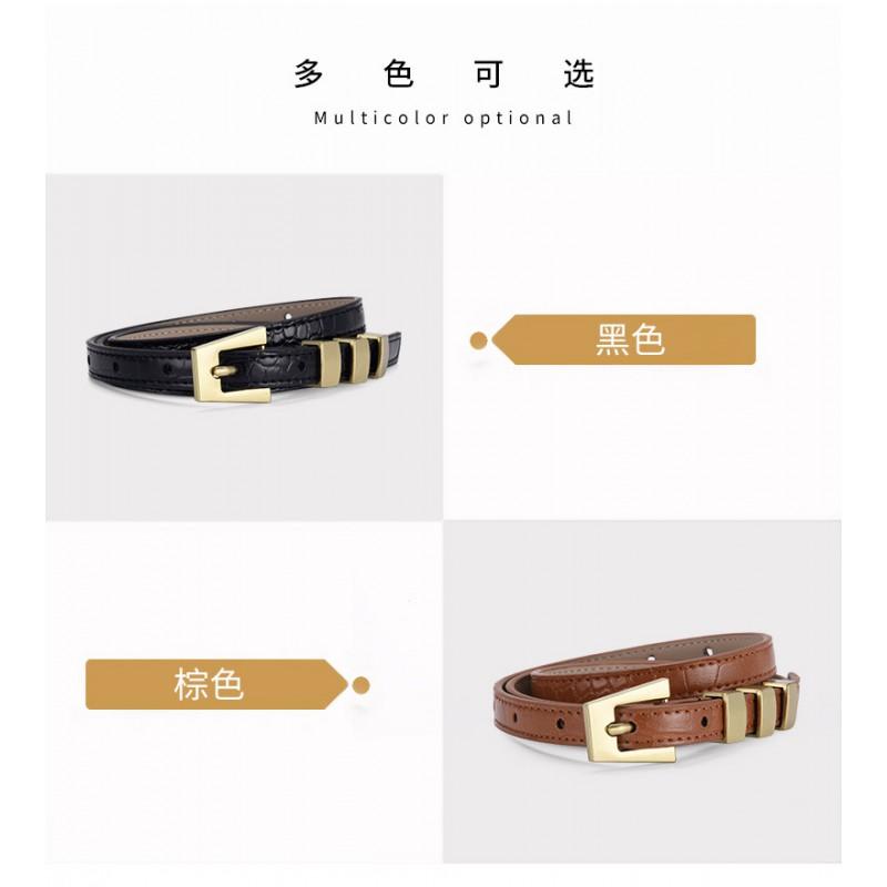 Slim Genuine Leather Belt With Metal Pin Buckle Crocodile Texture Womens Chic Waistband Dresses Pants