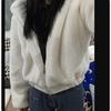 Chaqueta de Invierno Cálida para Mujer, Corta, de Algodón Acolchado, con Capucha de Pelo Sintético de Conejo, Suave