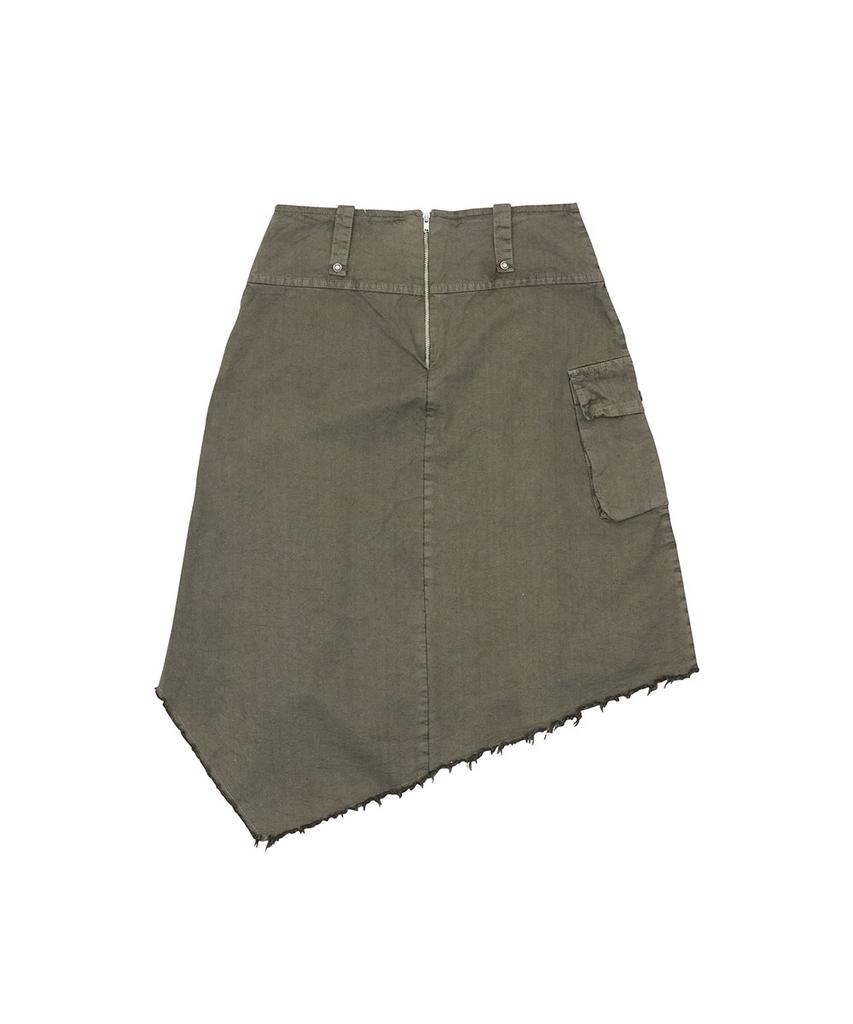 No Extra Touch Dyed Snap Stud Midi Skirt (Khaki) / 26Smsk001Kh