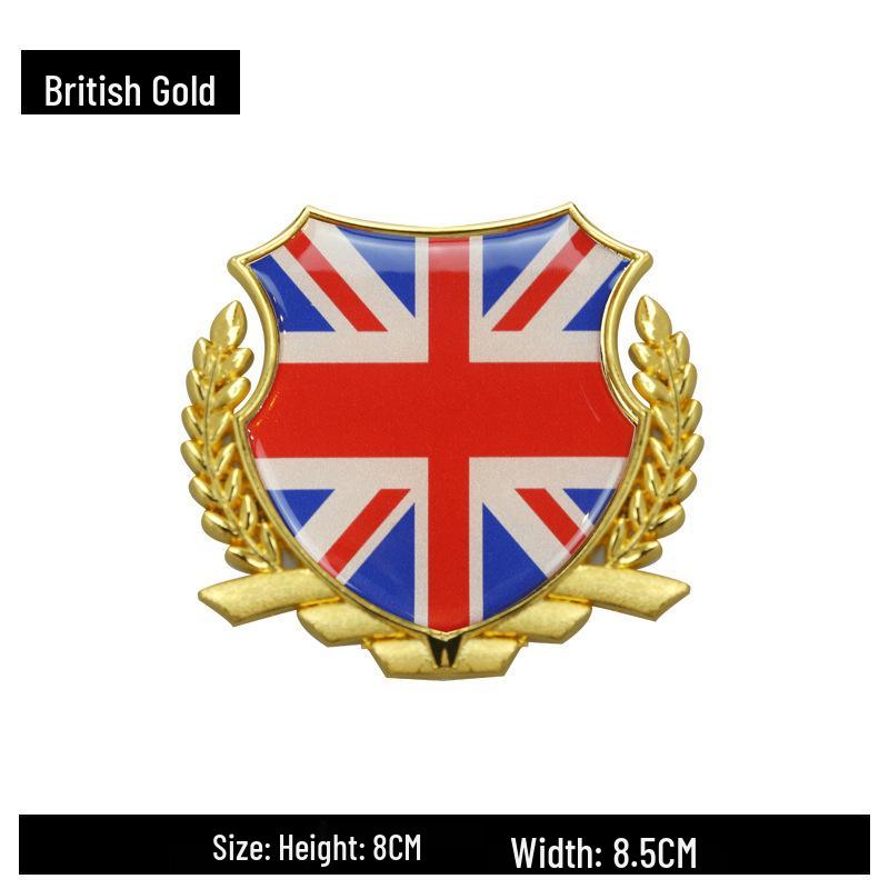 International Flag Car Sticker: Germany, UK, Italy, China, USA Wheat Ear Emblem for Rear or Side, Metal Finish