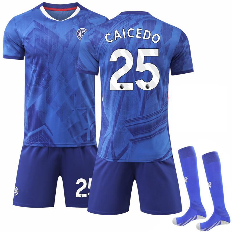 

Teens Kids Adults Custome Name Football Kits 2025-26 Chelsea Home #25 CAICEDO Sport Training Jersey Set with Socks 3XL