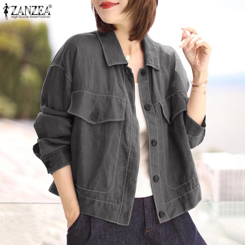 

ZANZEA Женские повседневные куртки-кардиганы с отложным воротником и длинными рукавами