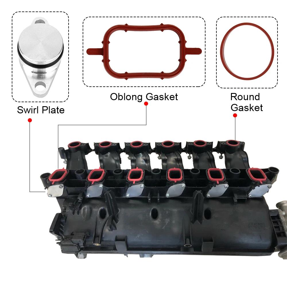 6PCS 22mm/33mm Swirl Flap Blanking Plates with Intake Manifold Gasket Seal For BMW M47 M57 E39 E87 E46 E90 E39 E60 X3 6 Cylinder