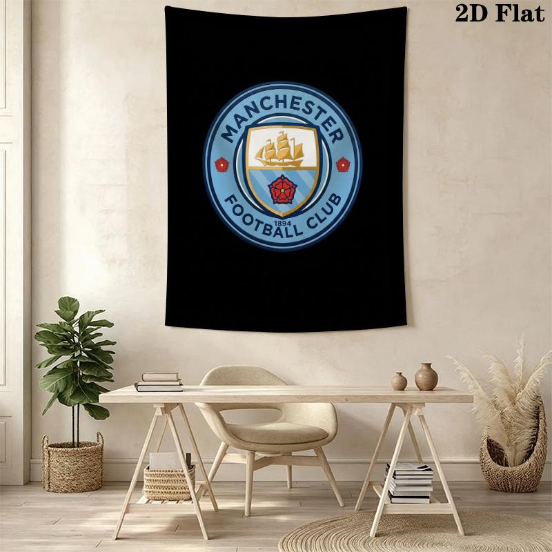 Manchester City Fc Badge Logo Tapestry Wallmounted Fashion Print Background Cloth Background Wall Hanging Cloth Soft