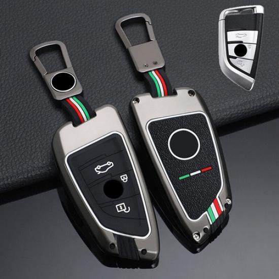 Alloy Silicone Car Key Fob Case Cover For BMW 2 3 4 5 6 7 X1 X2 X3 X4 X5 X6 X7 Gun Black A1