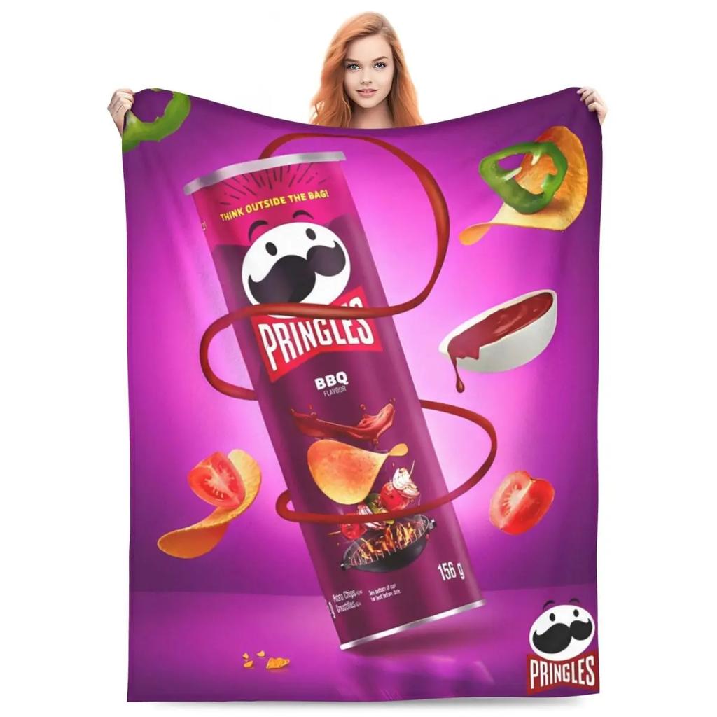 Pringles Chips Flanelltepper Potetsnacks Morsomme Kastepledd for Hjemmet 125*100cm Teppebit