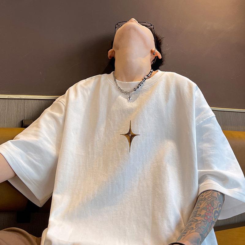 

Мужская белая футболка свободного кроя с коротким рукавом, из чистого хлопка, в летнем стиле.