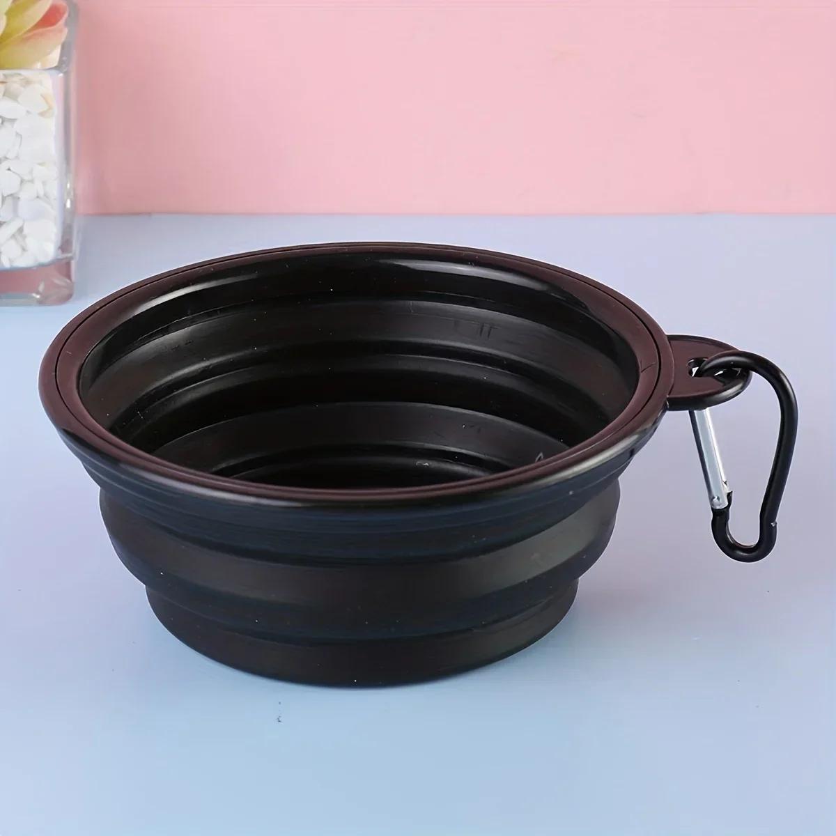

650ML Folding Black Frame Bowl with Keychain Pet Bowl Portable Travel Bowl Convenient Cat Bowl Not Easy to Deform Folding Bowl чёрный