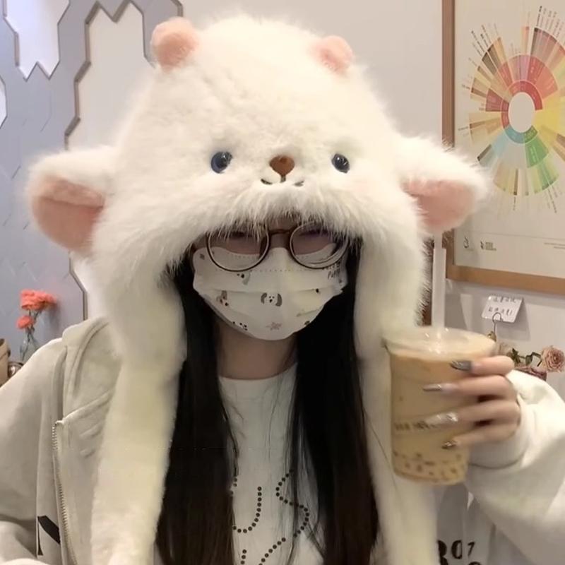 Women'S Winter Cute Thick Warm Ear Protection Hat With Moving Ears Cartoon Plush Hat