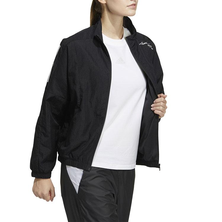 Adidas Solid Color Vintage Sports Stand Collar Zip Jacket Women Jacket Black HM3781