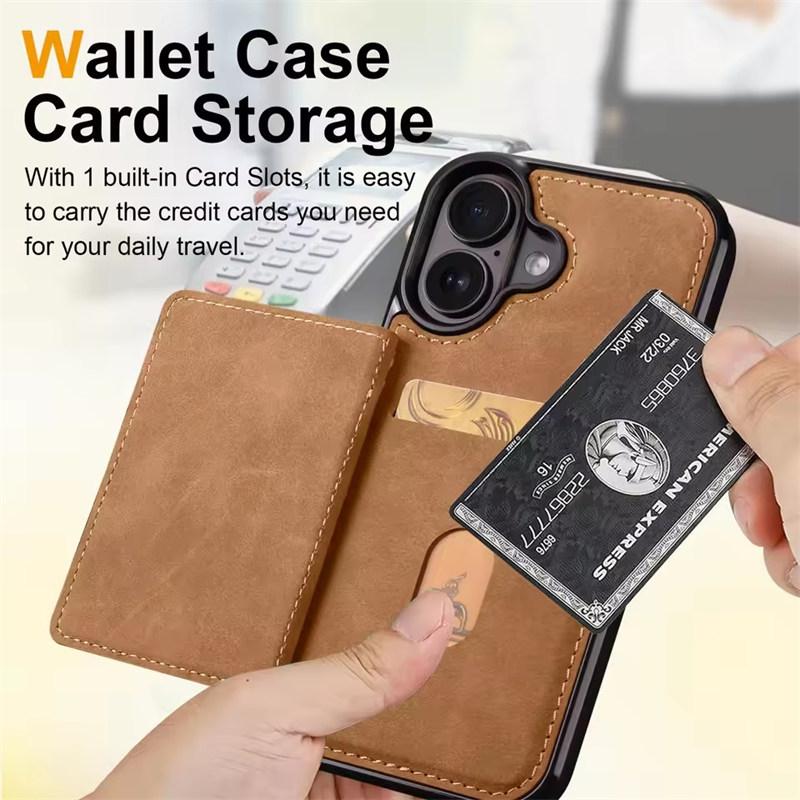 Business Flip Leather Case for iPhone 17 Air 16E 16 15 14 13 12 11 Pro Max Plus Mini Built-in Magnetic Wallet Card Phone Cover