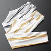 Elastic High Waist Pocket Striped Contrasting Color Men's Fashion Embroidered Casual Straight Casual Trousers