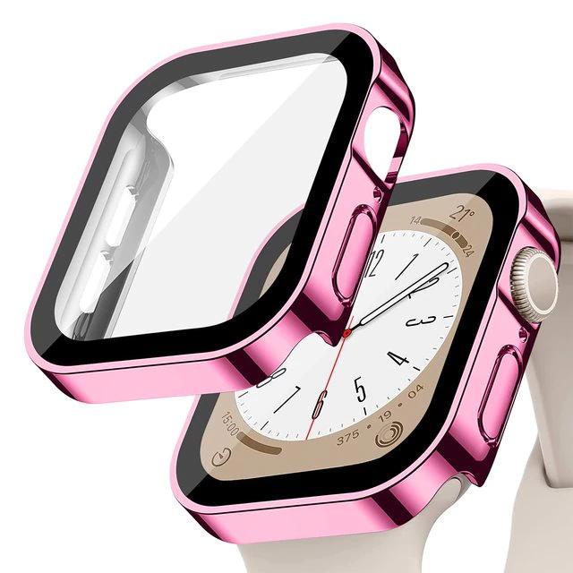 Glass+Case For Apple Watch 7 8 45mm 41mm 49mm 44mm 40mm Straight Edge Screen Protector Cover Case iWatch 4 5 SE 6 7 8 Ultra 49mm