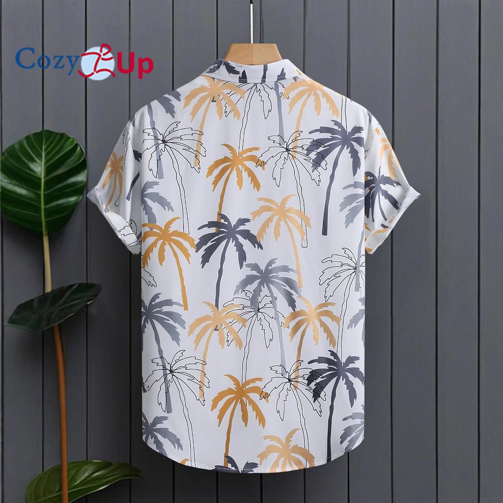 Men's Grey Yellow Coconut Tree Men's Short Sleeve Shirt Men's Shirt Summer 2025 New