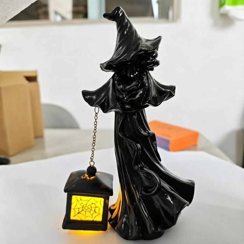 Witches Lamp Gothics Decors,Witches Table Lamp with LED Lantern,Unique Night Lights for Bedroom Desk Halloween Home Decors